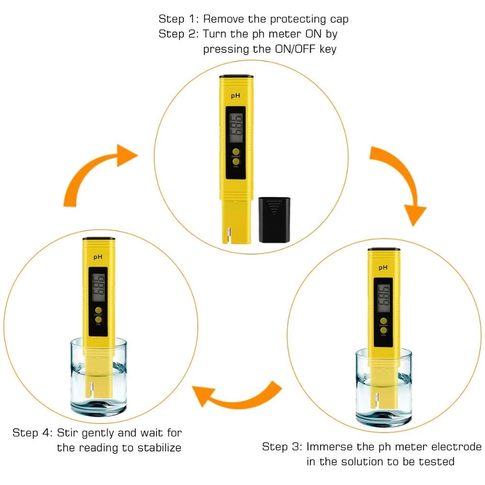 PH Meter 0.01 PH Battery Powder High Precision Water Quality EC Tester 0-14 PH Measurement Range For Aquarium Swimming Pool Digital Electric PH Meter LCD Tester Pocket Hydroponics Aquarium Water Test