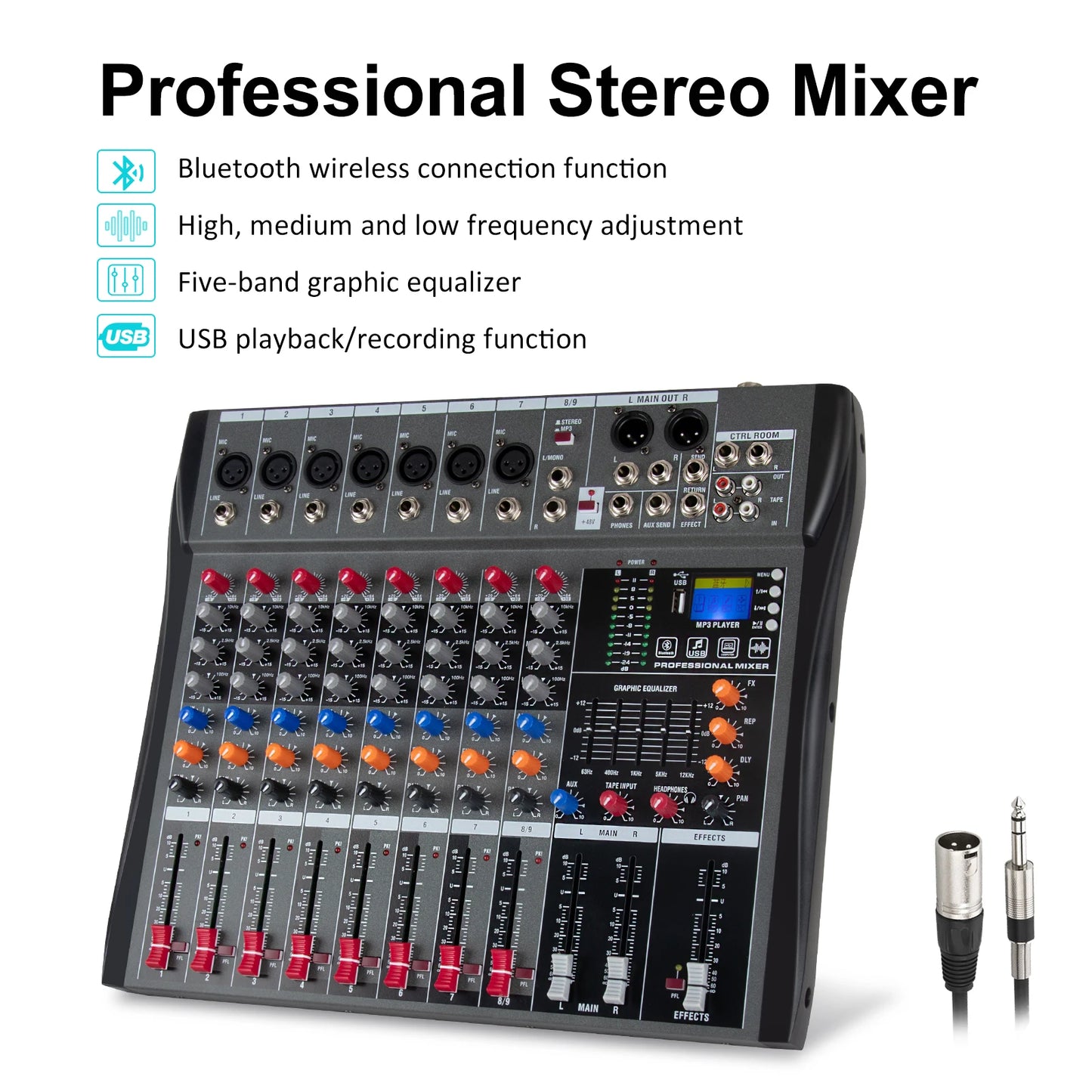 8 channel professional mixer mixing console Bluetooth USB computer input 48v power supply number live performance Dj mixe