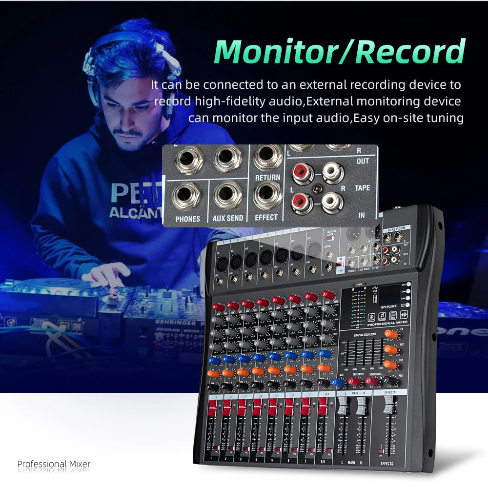 8 channel professional mixer mixing console Bluetooth USB computer input 48v power supply number live performance Dj mixe