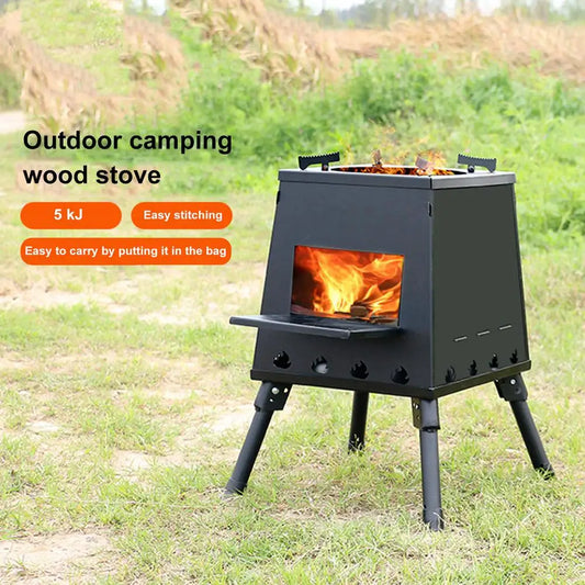 Outdoor Lightweight Camping Wood Stove Portable Outdoor Folding Wood Stove Picnic Detachable Burning Wood Stove Black