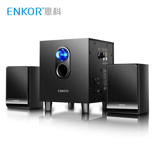 ENKOR 2.1 active speakers wooden desktop computer speakers home theater stereo subwoofer multimedia computer notebook speakers