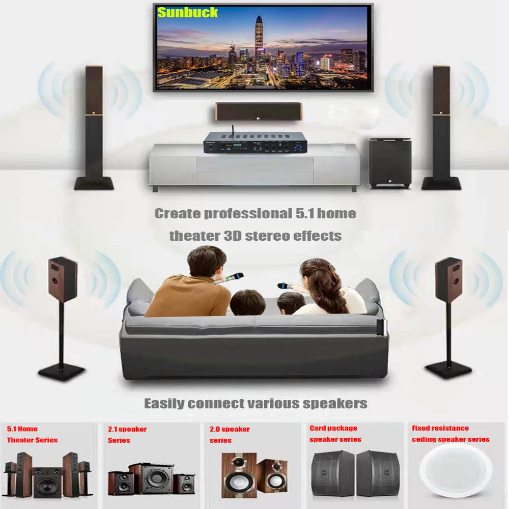 Sunbuck home theater 5.1 1000W HiFi Bluetooth audio amplifier 5.1 Stereo Surround Sound Home Karaoke amplifier home cinema