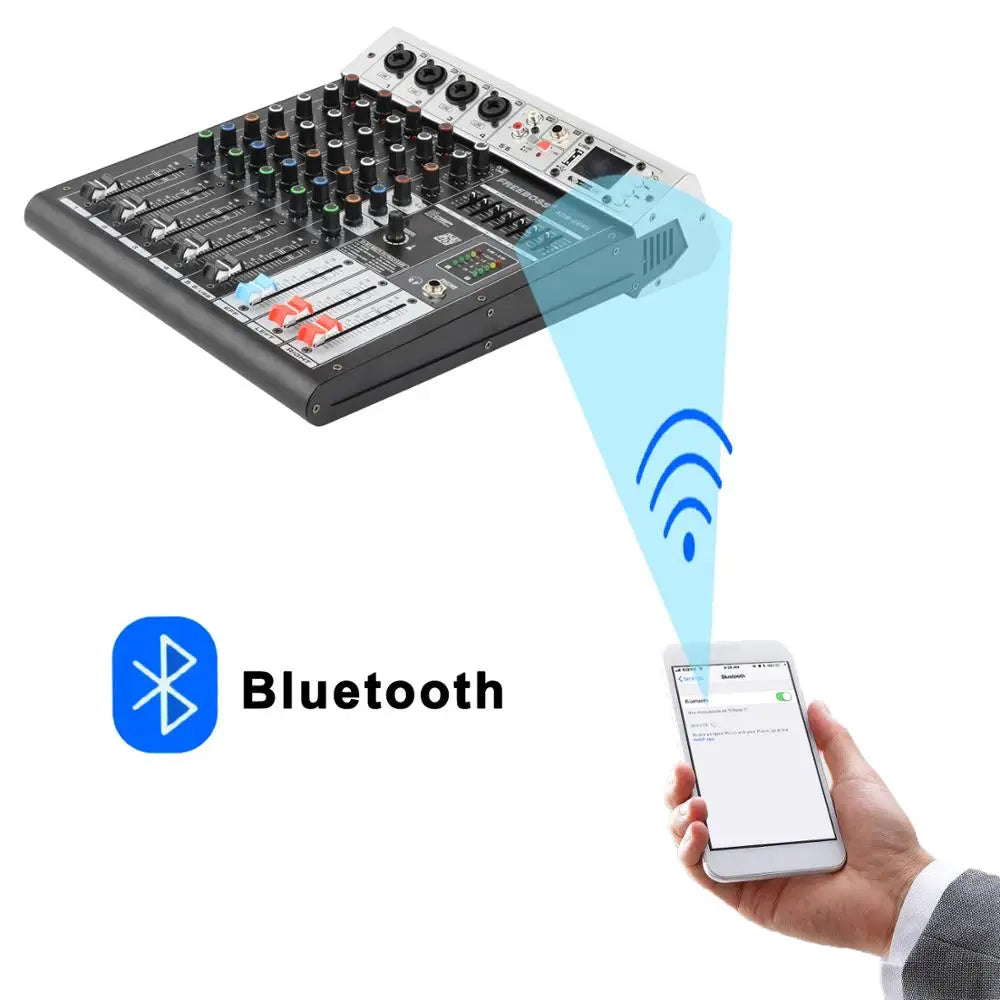 Freeboss 48V Phantom Power Repaeat Effect USB Function Bluetooth Karaoke DJ Console 99 DSP Mixer Audio 6 Channel ADM-GBR6