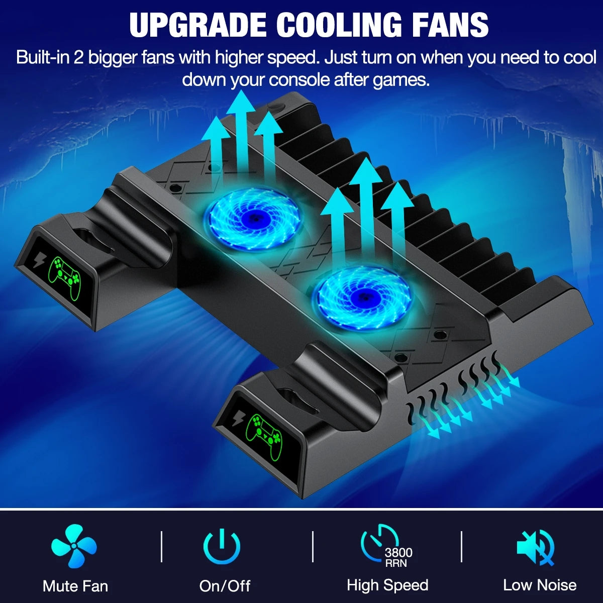 For PS4 Slim/PS4 Pro/PS4 Vertical Stand With Cooling Fan Dual Controller Charging Station For Playstation 4 For PS4 Accessories