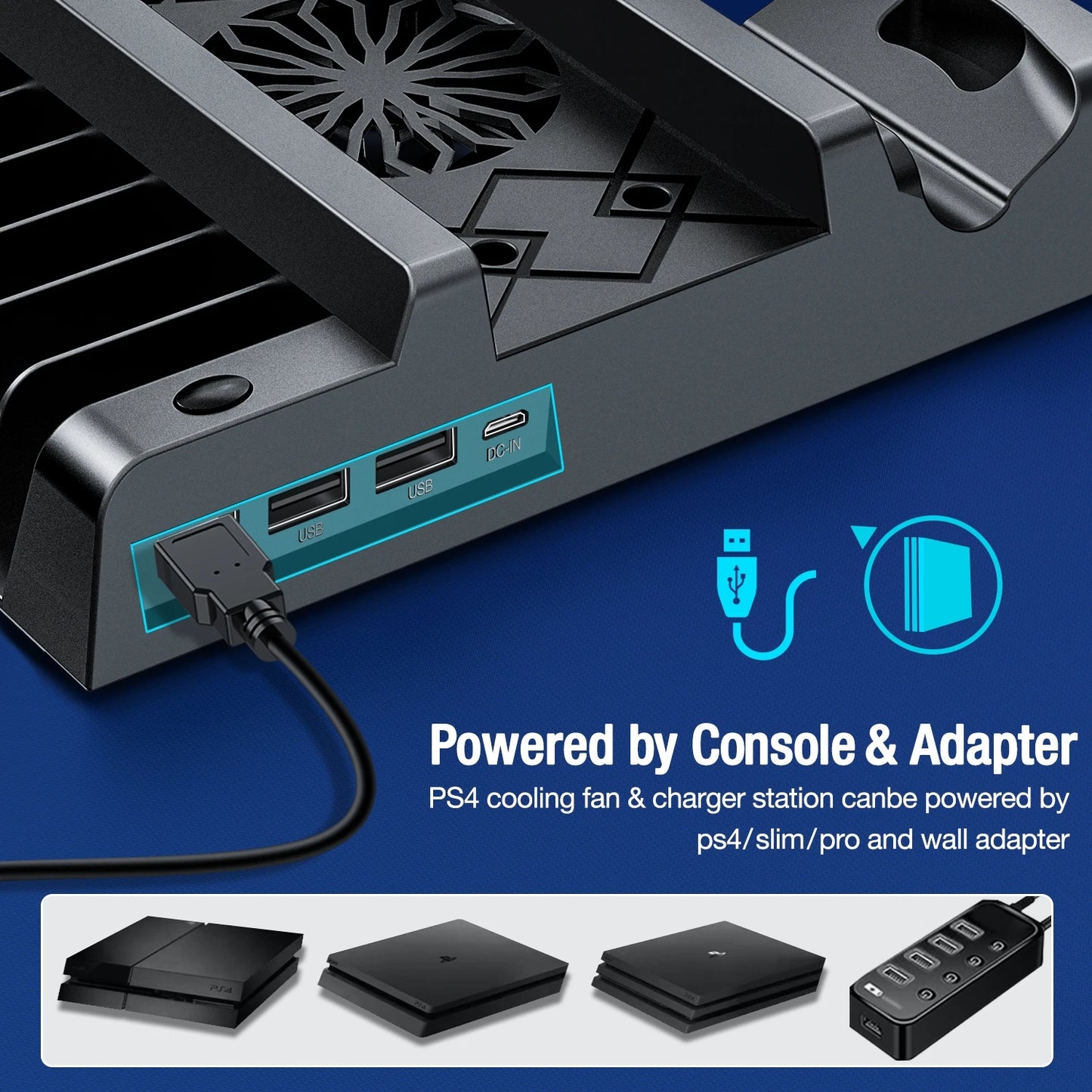 For PS4 Slim/PS4 Pro/PS4 Vertical Stand With Cooling Fan Dual Controller Charging Station For Playstation 4 For PS4 Accessories