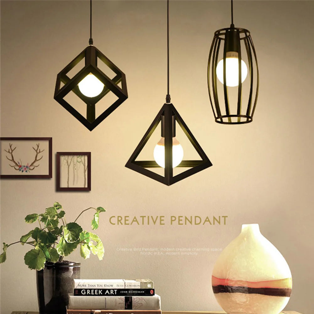 Retro Hanging Lights Geometric Nested Hanging Light Iron Flush Mount Retro Ceiling Down Light Pendant Lamp Home Decor Fixture