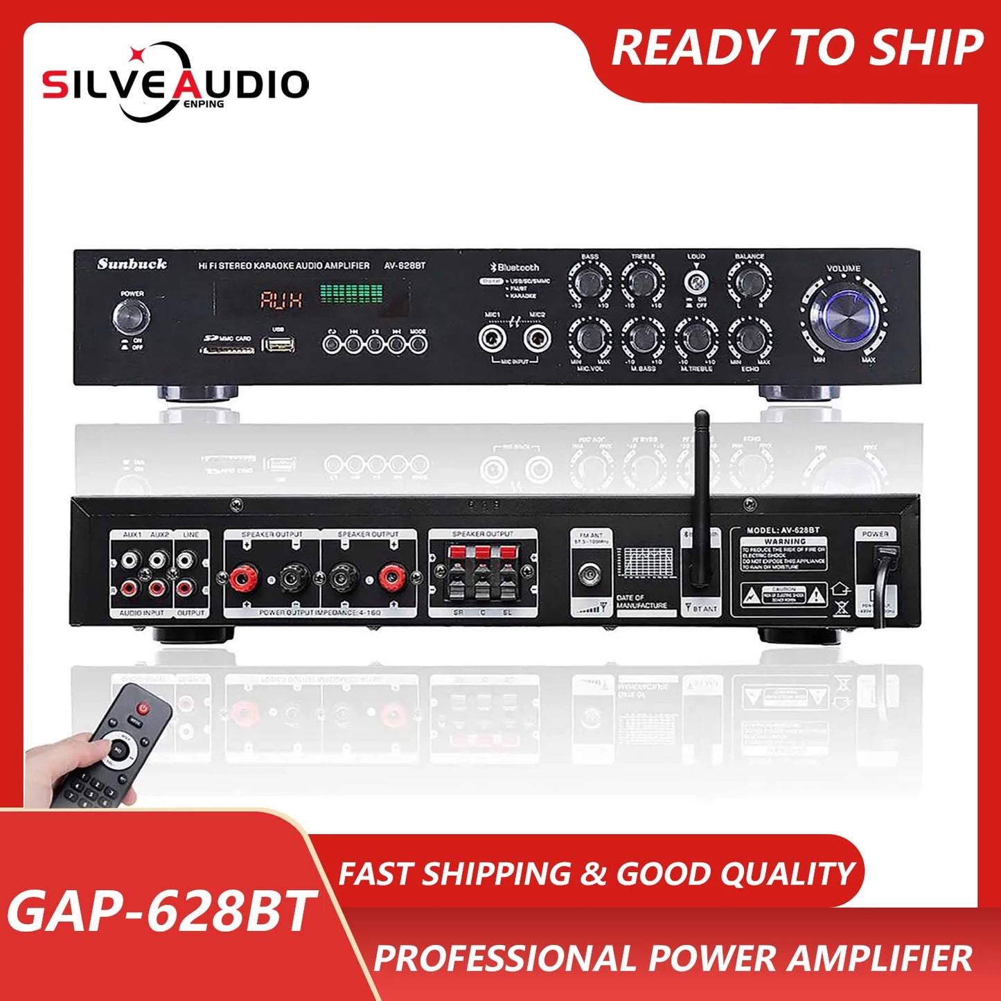 GAP-628BT 110V/220V 2000W Power Amplifier Audio Subwoofers HIFI Stereo BT Surround Sound Digital Powerful Home Karaoke Cinema