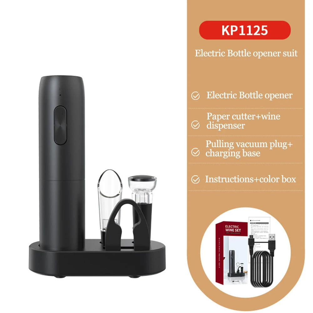 Rechargeable Base Electric Wine Opener with Storage Device Automatic Wine Corkscrew Kitchen Red Wine Bottle Opener Accessories