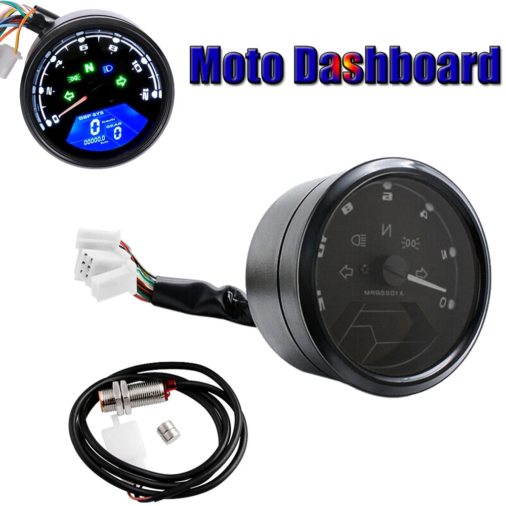 Universal Digital Motorcycle Panel moto dashboard 12000RPM kmh/mph LCD Digital Panel Speedometer Tachometer motorcycle supplies