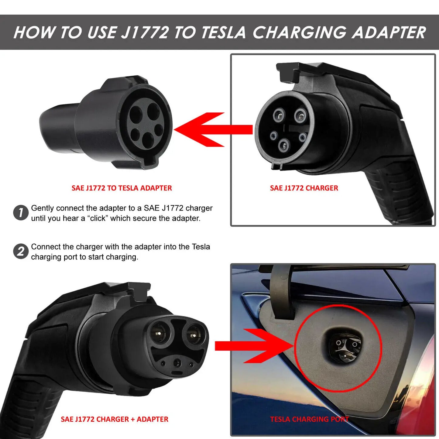 Type 1 to Tesla EV Charger Adapter SAE J1772 to Tesla Socket 60A Type1 to Tesla EV Adapter for Electric Car Tesla Model 3/Y/S/X