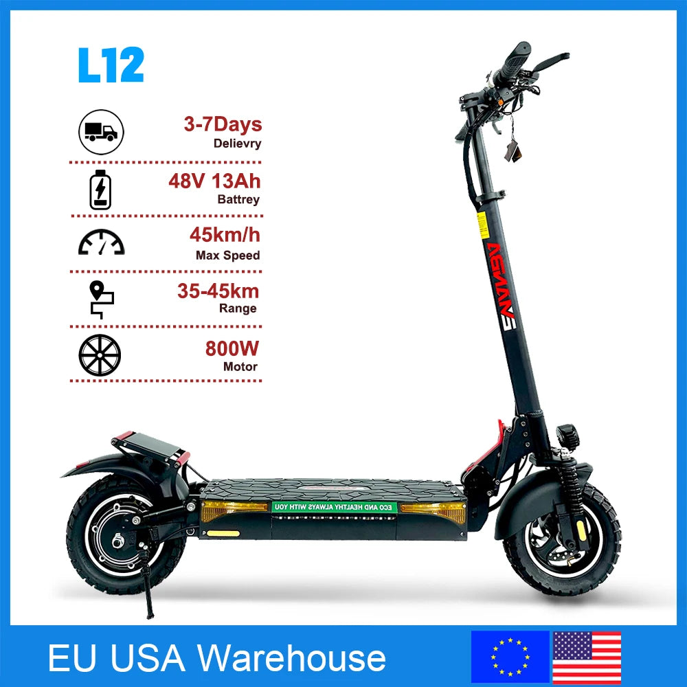 Eu USA Shipping 800W 48V Powerful Adult Electric Scooter 10 Inch Off-road Tyre UK Max Speed 45-55km/H Foldable