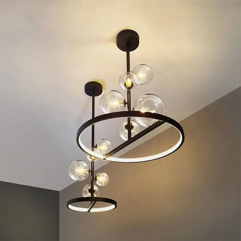 Nordic Glass Pendant Lamp Circle Ceiling Hanging Chandeliers Light Black LOFT Living Dining Room Kitchen Lighting Fixture