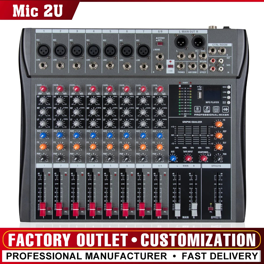 8 channel professional mixer mixing console Bluetooth USB computer input 48v power supply number live performance Dj mixe