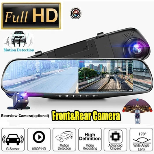 4.3/2.8inch Car DVR Rearview Mirror Driving Video Recorder Dual Lens Dash Camera 1080P IPS Front and Rear Camera Dash Cam