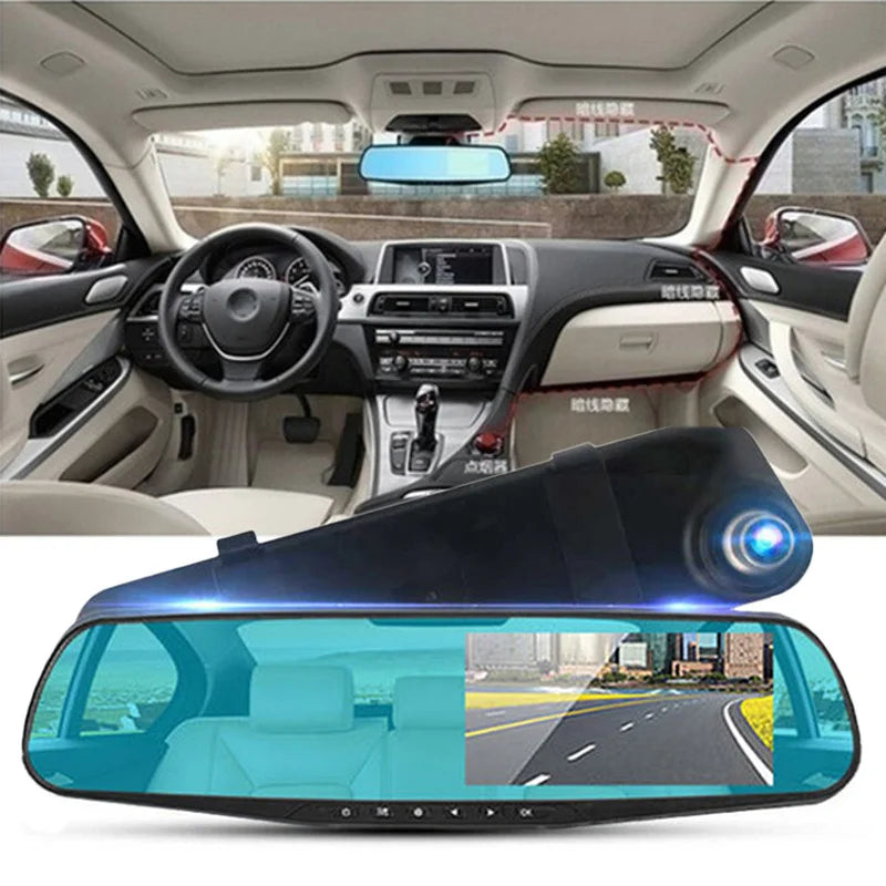 4.3/2.8inch Car DVR Rearview Mirror Driving Video Recorder Dual Lens Dash Camera 1080P IPS Front and Rear Camera Dash Cam