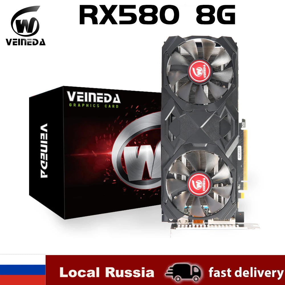 Veineda rx 580 8GB Graphics card rx580 Video Card GDDR5 256Bit for gaming GPU Display card placa de video 8gb  Refurbished