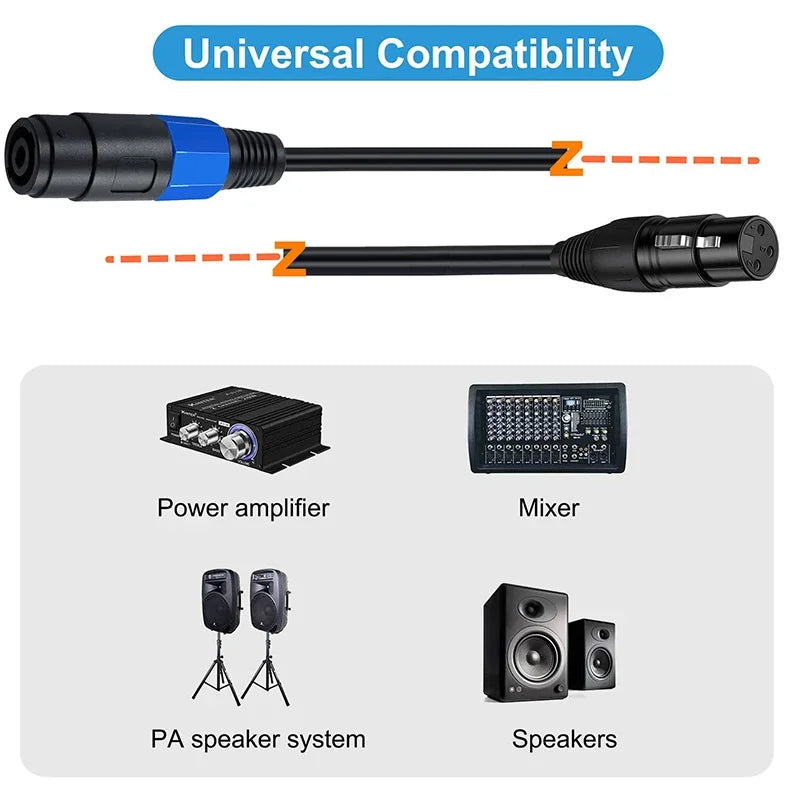 0.5M 1.8M 3M 5M Speakon Male / Female to XLR male / Female Splitter Cable for DJ Speaker & Amplifier