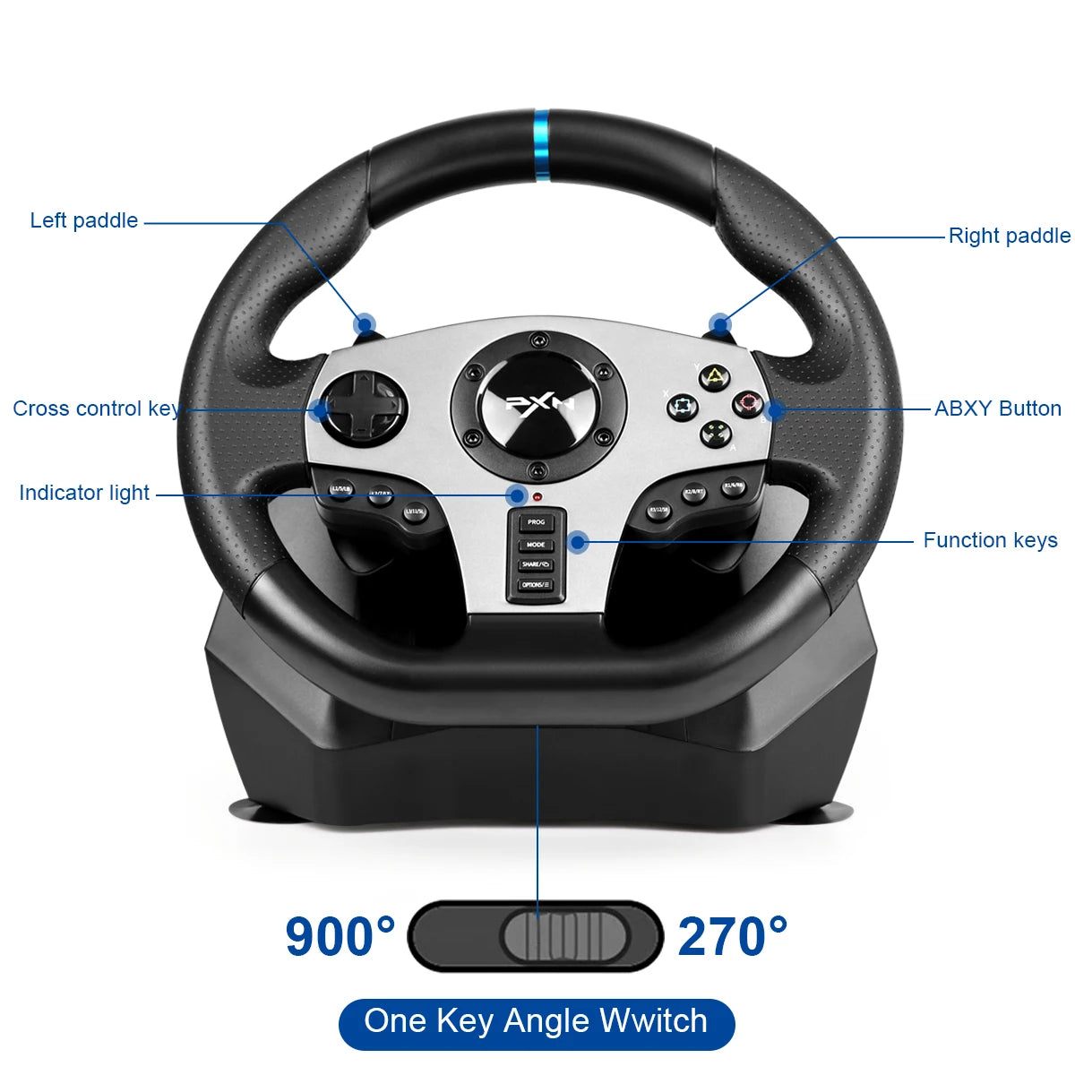 PXN V9 270°/900° Gaming Steering Wheel for PC Windows 7/8/10/11/PS4/PS3/Switch/Xbox One/Xbox Series X/S