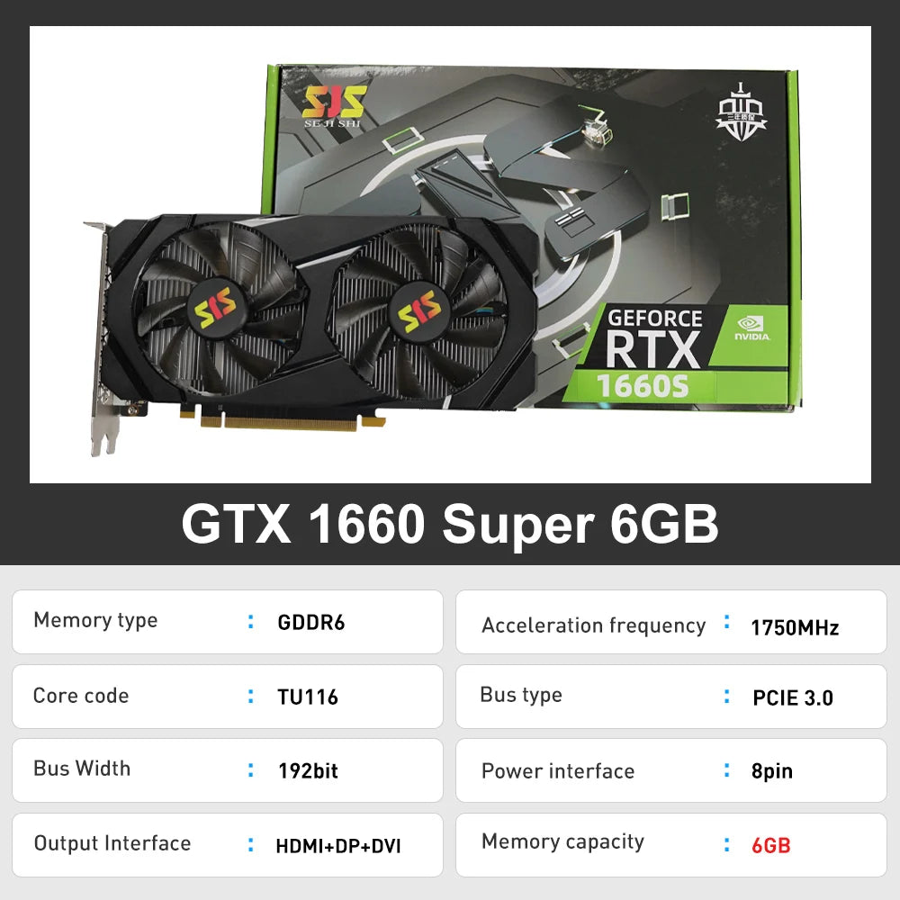 SJS GTX1660 Super 6GB rx 580 GTX 1660 S Super Gaming Graphics Card Video Card NVIDIA GPU GeForce RTX 2060Super placa de vídeo