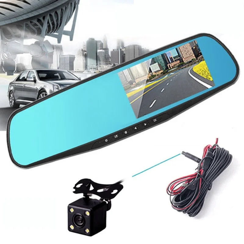 4.3/2.8inch Car DVR Rearview Mirror Driving Video Recorder Dual Lens Dash Camera 1080P IPS Front and Rear Camera Dash Cam