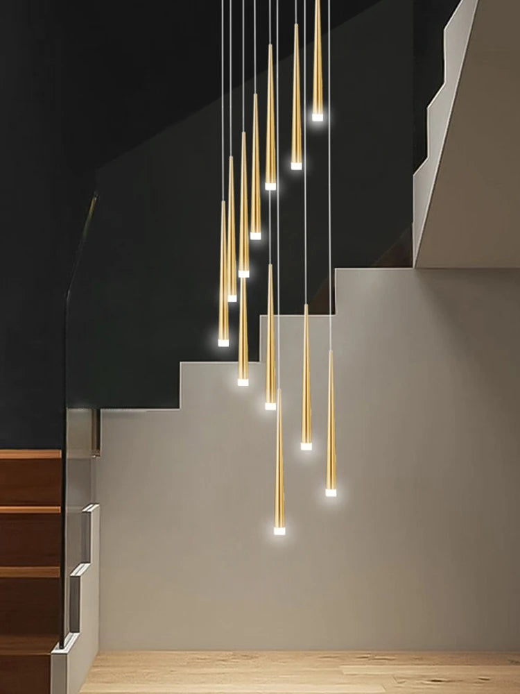 Modern Tapered Tube LED Chandelier Nordic Staircase Chandelier Minimalist Bar Chandelier Golden Black Duplex Long Hanging Lamp