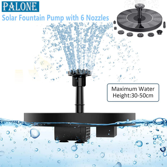 PALONE Solar Fountain Pump, Solar Water Fountain Pump with 6 Nozzles, Solar Powered Fountain Pump for Bird Bath, Ponds, Garden