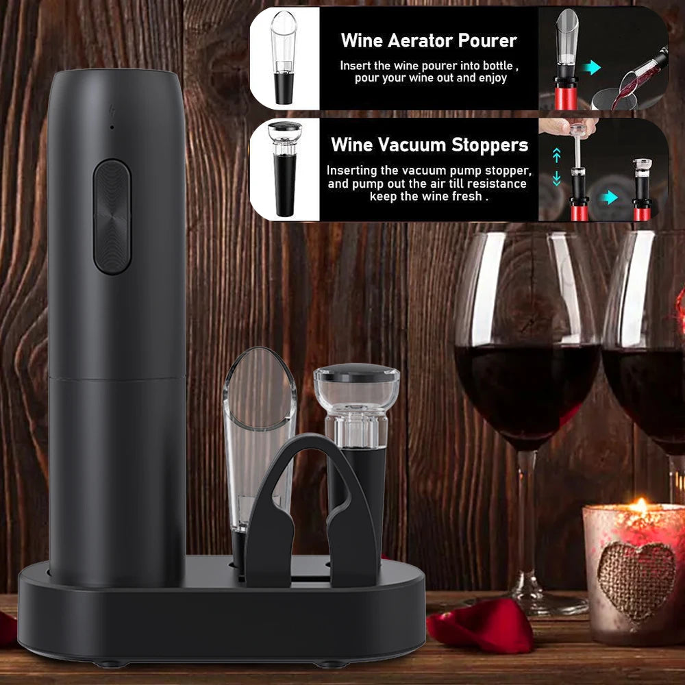 Rechargeable Base Electric Wine Opener with Storage Device Automatic Wine Corkscrew Kitchen Red Wine Bottle Opener Accessories