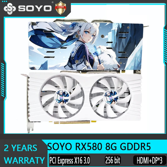 SOYO Video Card AMD RX580 RX590 GME 8GB Gaming GDDR5 256Bit PCI Express 3.0×16 GPU Computer placa de video 8 Pins Graphics Card