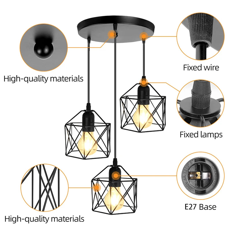 Industrial Pendant Light Led Adjustable Hanging Lamp for Ceiling Light Fixture Metal Cage Pendant Lighting for Island DiningRoom