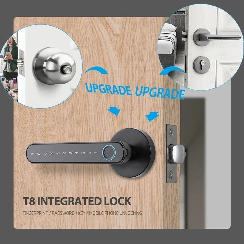 Fingerprint door lock Biometric door handle Smart Password Electric Digital Lock Tuya Keyless Security Door Knob for Home