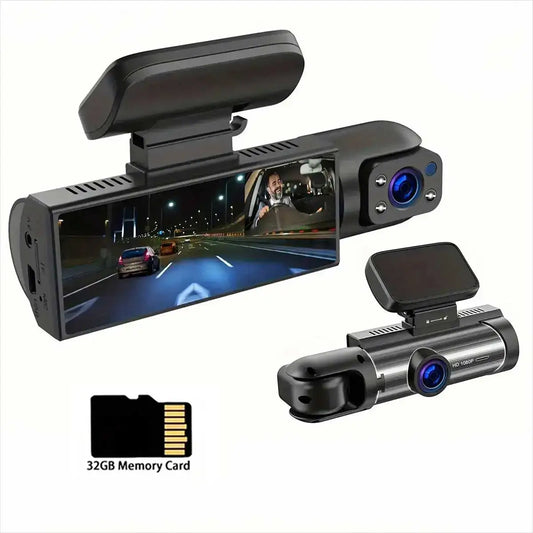 2 Lens Dash Camera WIth 32GB Memory Card 1080P for Car Touch Screen Video Recorder Rearview Mirror Dash Cam Front & Inner Camera