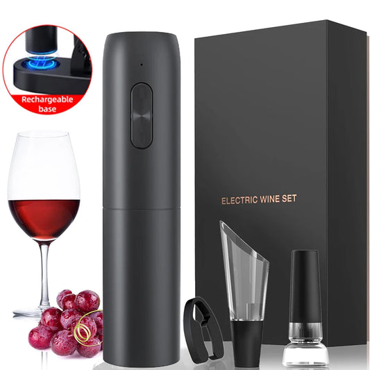 Electric Wine Bottle Opener Kit Automatic Red Wine Corkscrew Rechargeable Wine Opener with Charging Base Wine Tools Kitchen Set