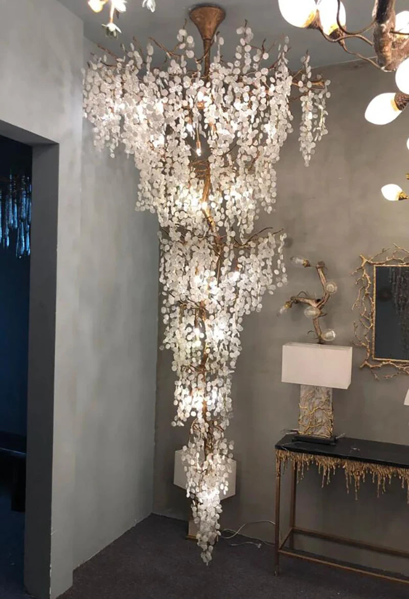 Large Foyer Gold Crystal Chandelier for living room Luxury Brass Tree Branches Staircase Ceiling light lobby hanging lamp