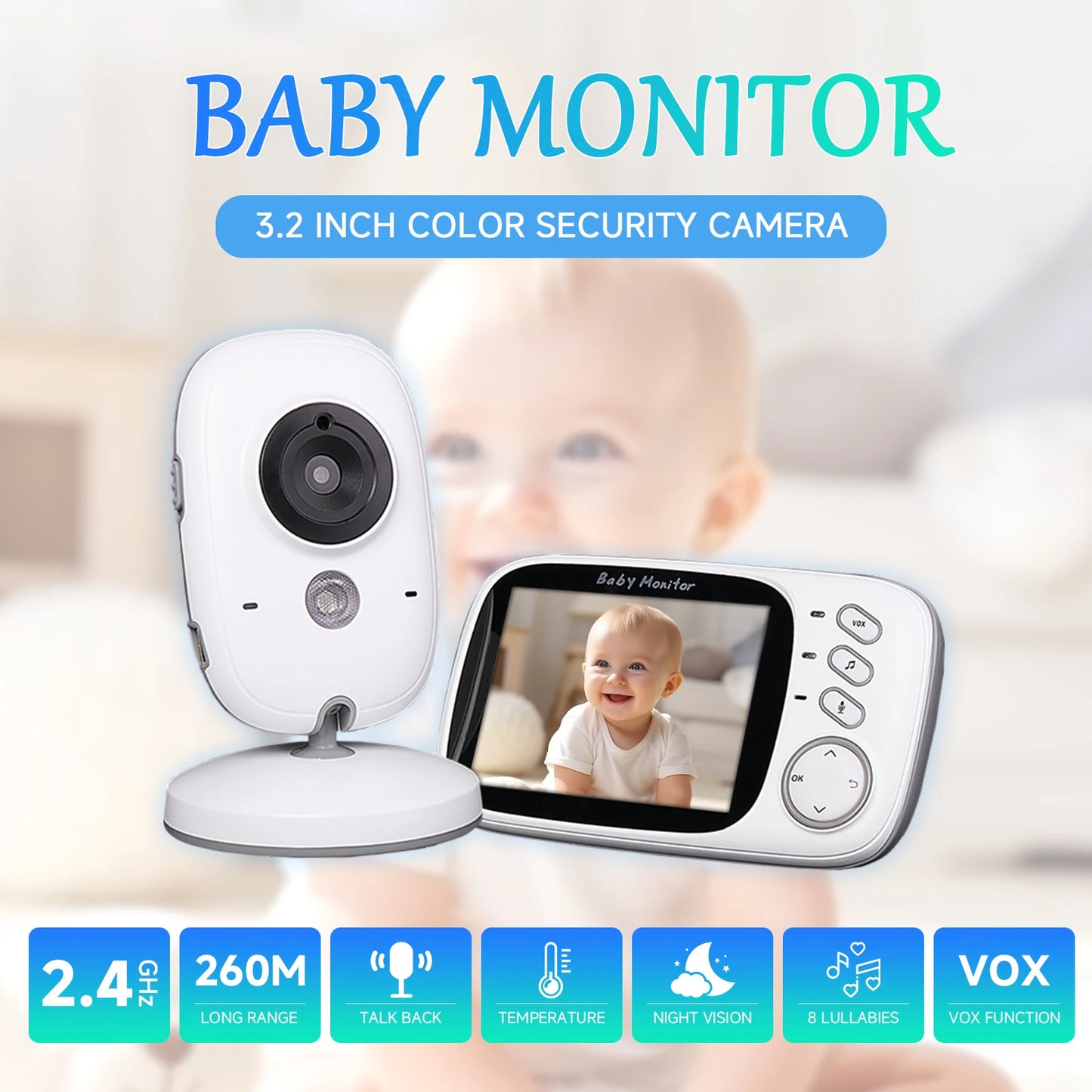 Baby Monitor VB603 Wifi Surveillance Camera 3.2" LCD Display Video Intercom Digital Cameras Security-Protection For Newborm