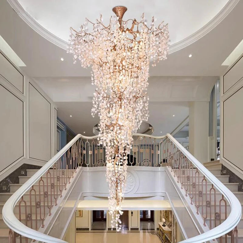 Large Foyer Gold Crystal Chandelier for living room Luxury Brass Tree Branches Staircase Ceiling light lobby hanging lamp