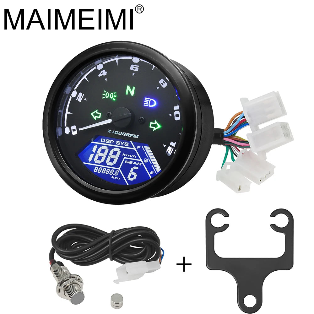 Universal Digital Motorcycle Panel moto dashboard 12000RPM kmh/mph LCD Digital Panel Speedometer Tachometer motorcycle supplies