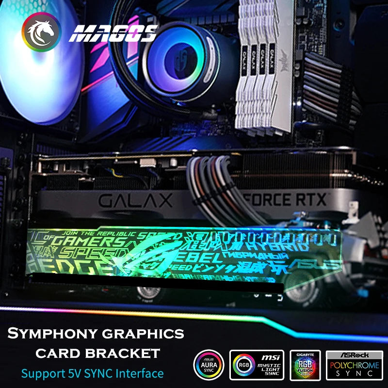 Video Card Support ARGB, Graphics Card Holder RGB, GPU Bracket M/B Faith Lamp SYNC(ASUS,MSI,GIGA), PC MOD Customized