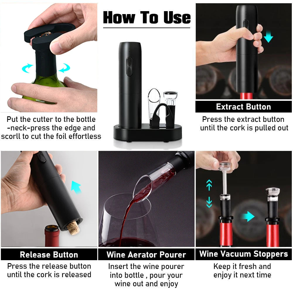 Rechargeable Base Electric Wine Opener with Storage Device Automatic Wine Corkscrew Kitchen Red Wine Bottle Opener Accessories