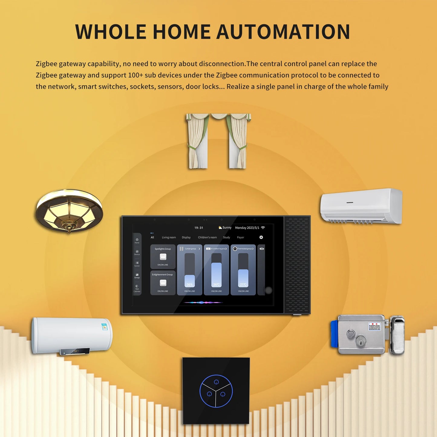 Smart Home Control Panel Controls Tuya Smart Curtains Light Air-Conditioners Wifi Touch Screen Home Automation Residential Panel