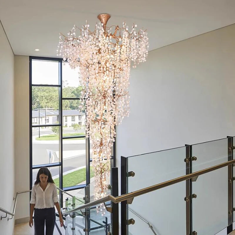 Large Foyer Gold Crystal Chandelier for living room Luxury Brass Tree Branches Staircase Ceiling light lobby hanging lamp