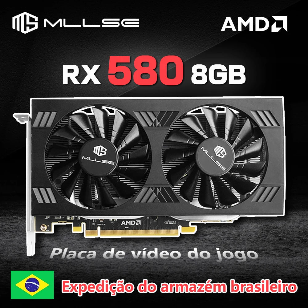 MLLSE AMD RX 580 8GB Placa De Video 2048SP Gaming Graphics Card GDDR5 256Bit PCI Express 3.0 ×16 8Pin Radeon GPU Video Card PC