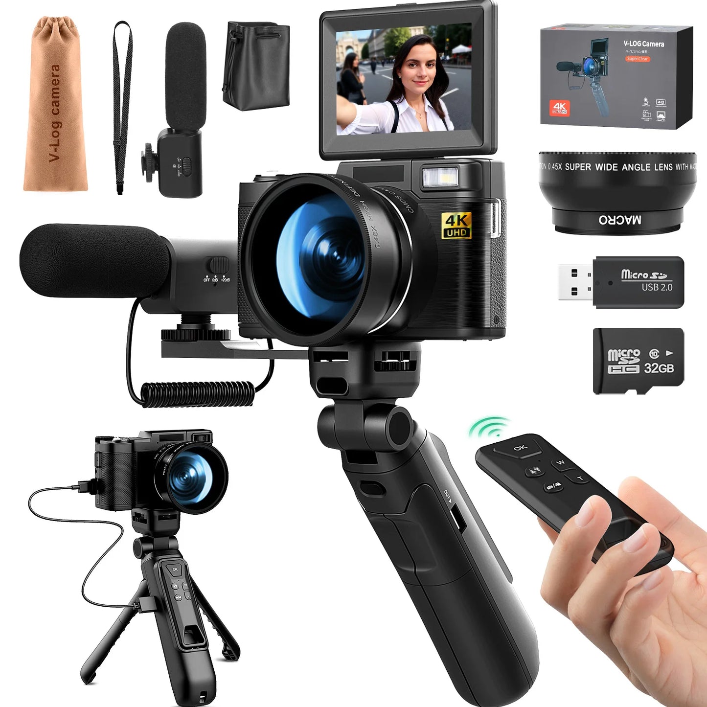 G-Anica 4k Digital Cameras for Photography 48MP Video Camera for YouTube Vlogger Kit-Microphone & Remote Control Tripod Grip