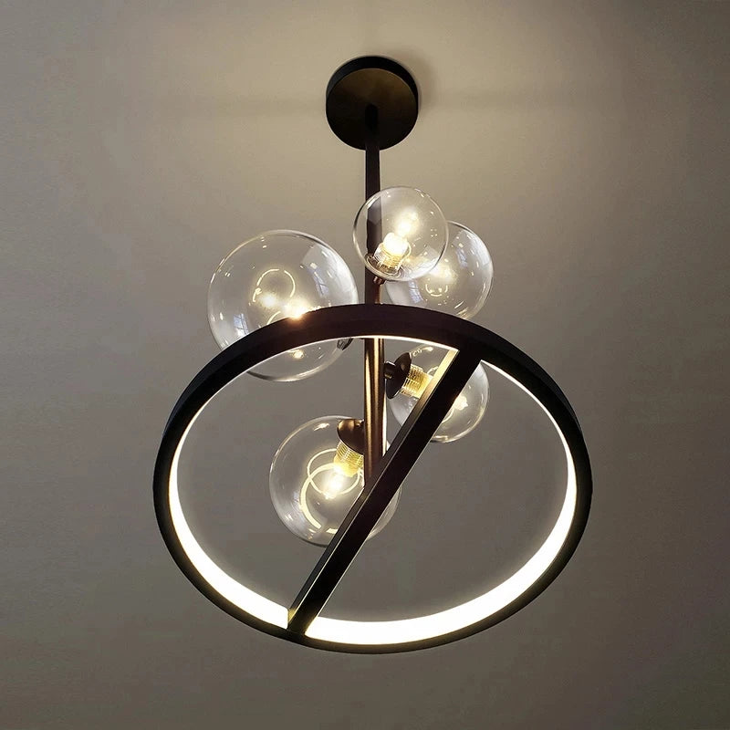 Nordic Glass Pendant Lamp Circle Ceiling Hanging Chandeliers Light Black LOFT Living Dining Room Kitchen Lighting Fixture