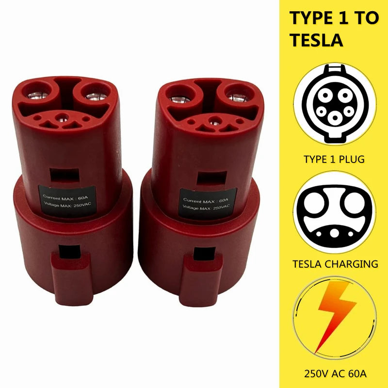 Type 1 to Tesla EV Charger Adapter SAE J1772 to Tesla Socket 60A Type1 to Tesla EV Adapter for Electric Car Tesla Model 3/Y/S/X