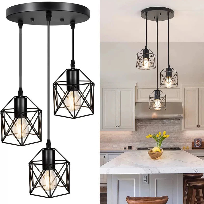 Industrial Pendant Light Led Adjustable Hanging Lamp for Ceiling Light Fixture Metal Cage Pendant Lighting for Island DiningRoom