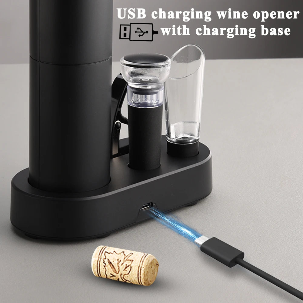 Rechargeable Base Electric Wine Opener with Storage Device Automatic Wine Corkscrew Kitchen Red Wine Bottle Opener Accessories