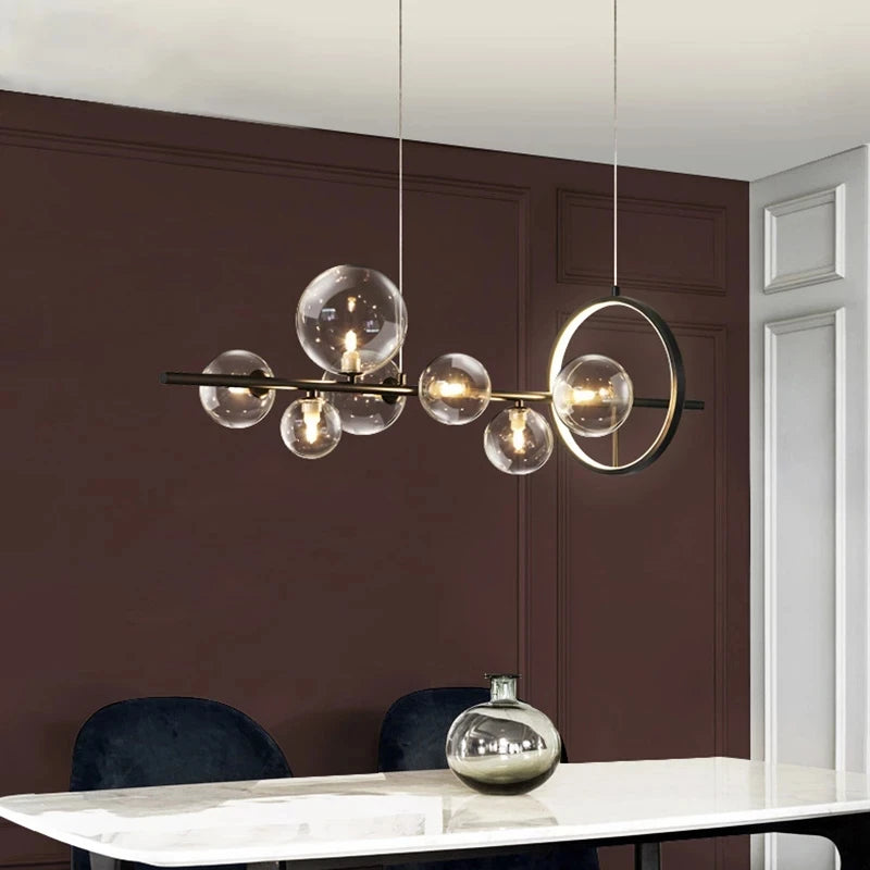 Nordic Glass Pendant Lamp Circle Ceiling Hanging Chandeliers Light Black LOFT Living Dining Room Kitchen Lighting Fixture