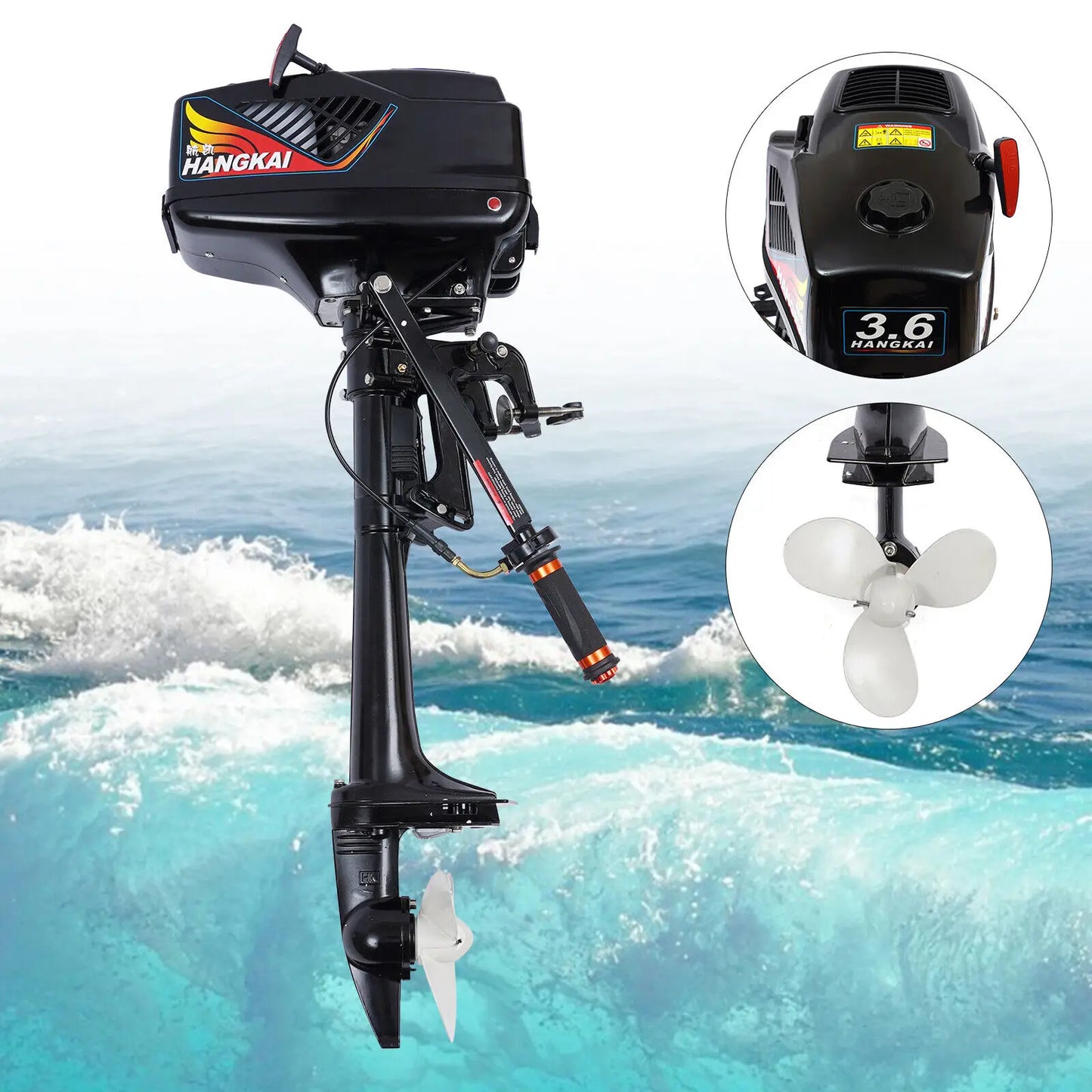 3.6HP 2 Stroke Heavy Duty Outboard Motor Electric Boat Motor Boat Engine CDI Ignition & Water Cooling System Short Shaft