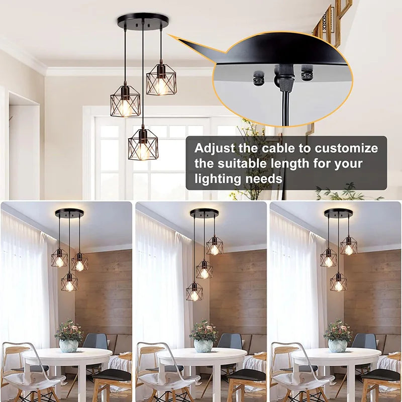 Industrial Pendant Light Led Adjustable Hanging Lamp for Ceiling Light Fixture Metal Cage Pendant Lighting for Island DiningRoom