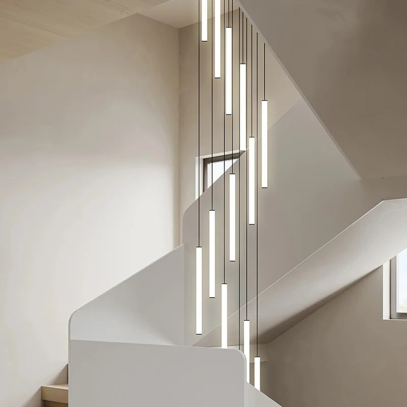 LED Stair Chandelier Designer Villa Revolving Attic Apartment Pendant Lamp Duplex Building Large Chandelier Rope Long Lamp